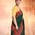 Bottle green & terracotta red bengal tant saree without blouse