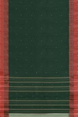 Bottle green & terracotta red bengal tant saree without blouse 5