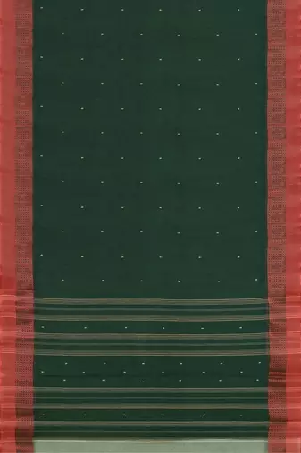 Bottle green & terracotta red bengal tant saree without blouse
