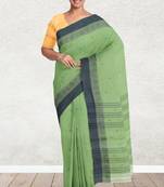 Moss/pista green & charcoal grey bengal tant saree without blouse