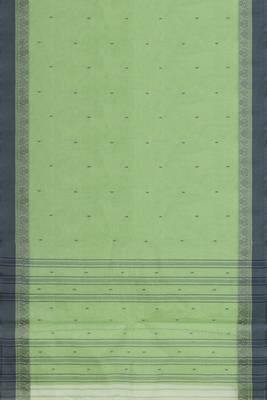 Moss/pista green & charcoal grey bengal tant saree without blouse 5