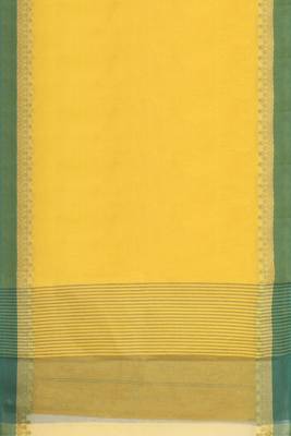 Lemon yellow & leaf green bengal tant saree without blouse 5