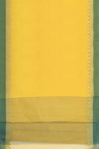 Lemon yellow & leaf green bengal tant saree without blouse
