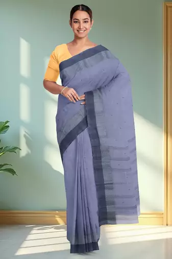 Lavender blue & slate blue bengal tant saree without blouse