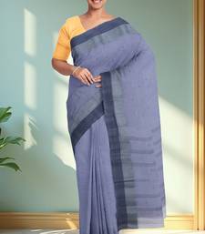 Lavender blue & slate blue bengal tant saree without blouse