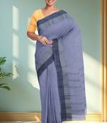 Lavender blue & slate blue bengal tant saree without blouse