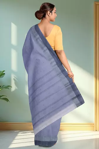 Lavender blue & slate blue bengal tant saree without blouse
