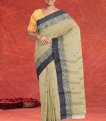 Natural sand brown & slate grey bengal tant saree without blouse