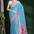 Sky blue & coral pink south cotton saree with running blouse