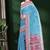 Sky blue & coral pink south cotton saree with running blouse