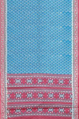 Sky blue & coral pink south cotton saree with running blouse 5