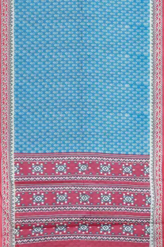 Sky blue & coral pink south cotton saree with running blouse