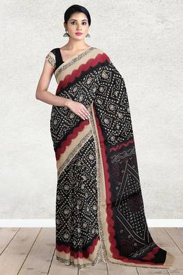 Raven black & natural sand brown south cotton saree with running blouse 1