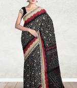 Raven black & natural sand brown south cotton saree with running blouse