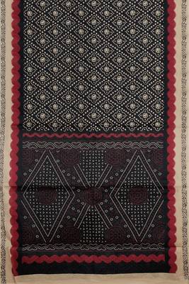 Raven black & natural sand brown south cotton saree with running blouse 5