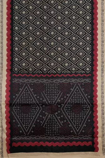 Raven black & natural sand brown south cotton saree with running blouse