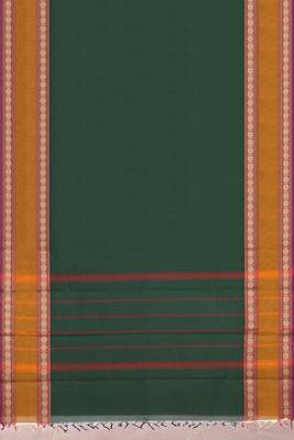 Forest emerald green & mustard brown chettinad cotton saree with running blouse 5