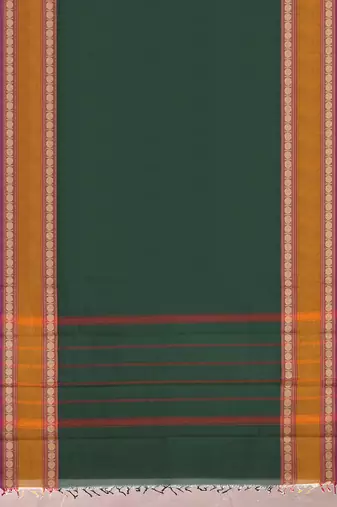 Forest emerald green & mustard brown chettinad cotton saree with running blouse