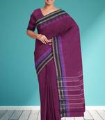 Plum purple & midnight navy blue chettinad cotton saree with running blouse