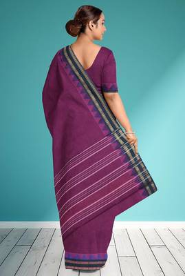 Plum purple & midnight navy blue chettinad cotton saree with running blouse 3