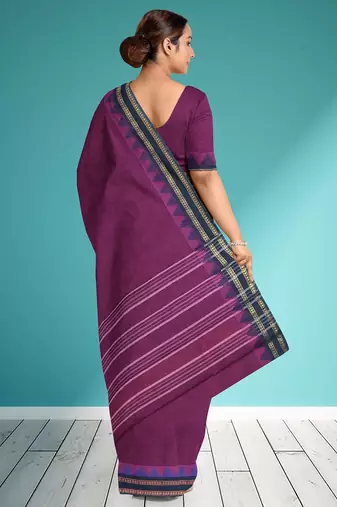 Plum purple & midnight navy blue chettinad cotton saree with running blouse