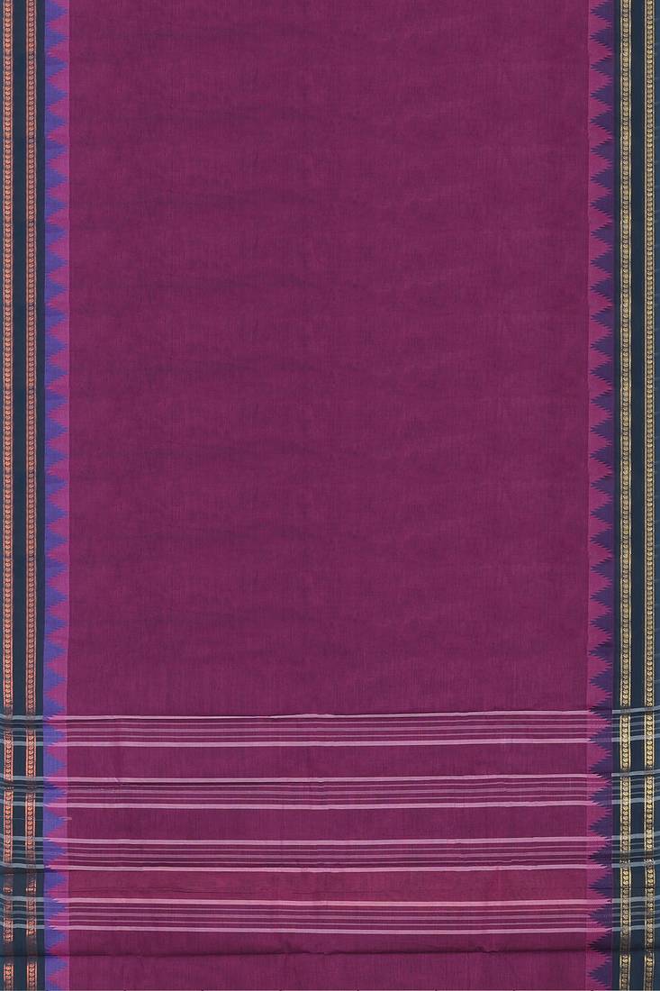 Plum purple & midnight navy blue chettinad cotton saree with running blouse