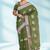 Olive green & antique silver mau silk cotton saree with running blouse