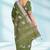 Olive green & antique silver mau silk cotton saree with running blouse