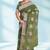 Olive green & antique silver mau silk cotton saree with running blouse