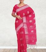 Rani pink & antique silver mau silk cotton saree with running blouse