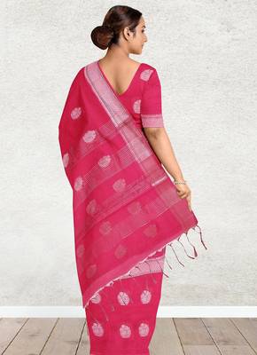 Rani pink & antique silver mau silk cotton saree with running blouse 3