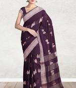 Dark plum & antique silver mau silk cotton saree with running blouse