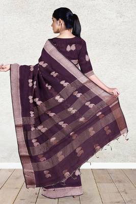 Dark plum & antique silver mau silk cotton saree with running blouse 3