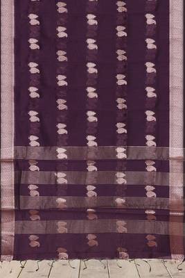 Dark plum & antique silver mau silk cotton saree with running blouse 5