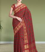 Heritage crimson red & forest green chettinad cotton saree with running blouse