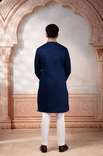 Navy blue embroidered kurta payjama for mens' traditional looks