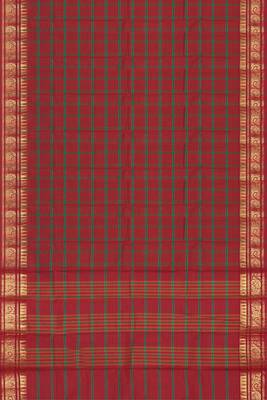 Heritage crimson red & forest green chettinad cotton saree with running blouse 5