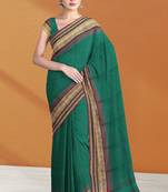 Emerald green & maroon chettinad cotton saree with running blouse