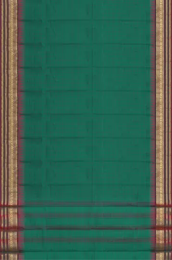 Emerald green & maroon chettinad cotton saree with running blouse