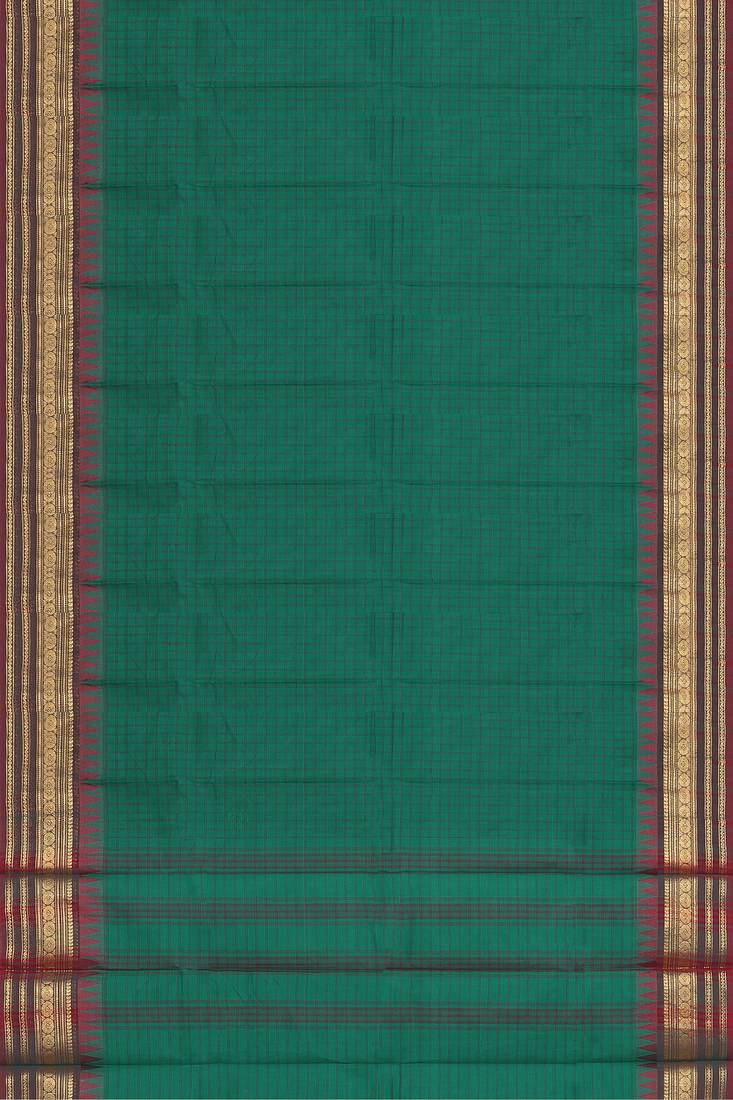 Emerald green & maroon chettinad cotton saree with running blouse