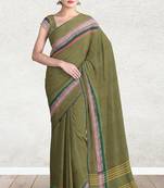 Olive green & rose gold chettinad cotton saree with running blouse