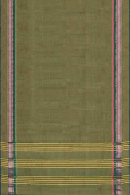 Olive green & rose gold chettinad cotton saree with running blouse 5