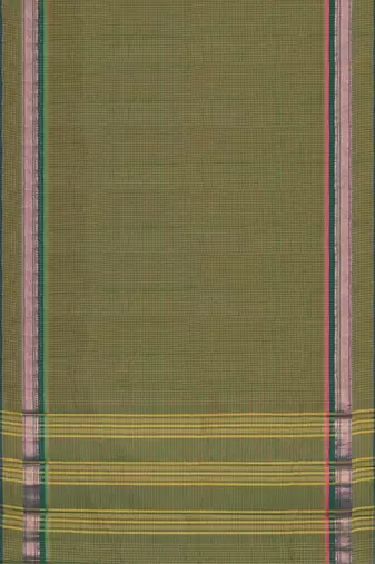 Olive green & rose gold chettinad cotton saree with running blouse