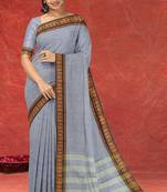 Ash/steel grey & burnished copper brown chettinad cotton saree with running blouse