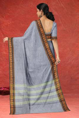 Ash/steel grey & burnished copper brown chettinad cotton saree with running blouse 3