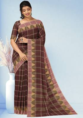 Espresso brown & vintage mauve chettinad cotton saree with running blouse 1