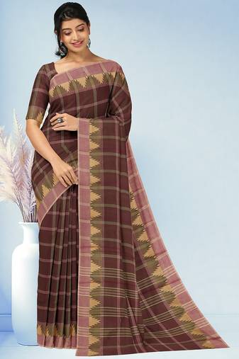 Espresso brown & vintage mauve chettinad cotton saree with running blouse