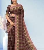 Espresso brown & vintage mauve chettinad cotton saree with running blouse