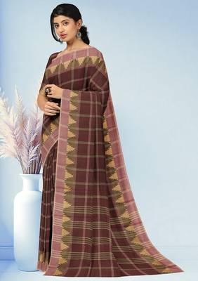Espresso brown & vintage mauve chettinad cotton saree with running blouse 2