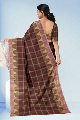 Espresso brown & vintage mauve chettinad cotton saree with running blouse 3